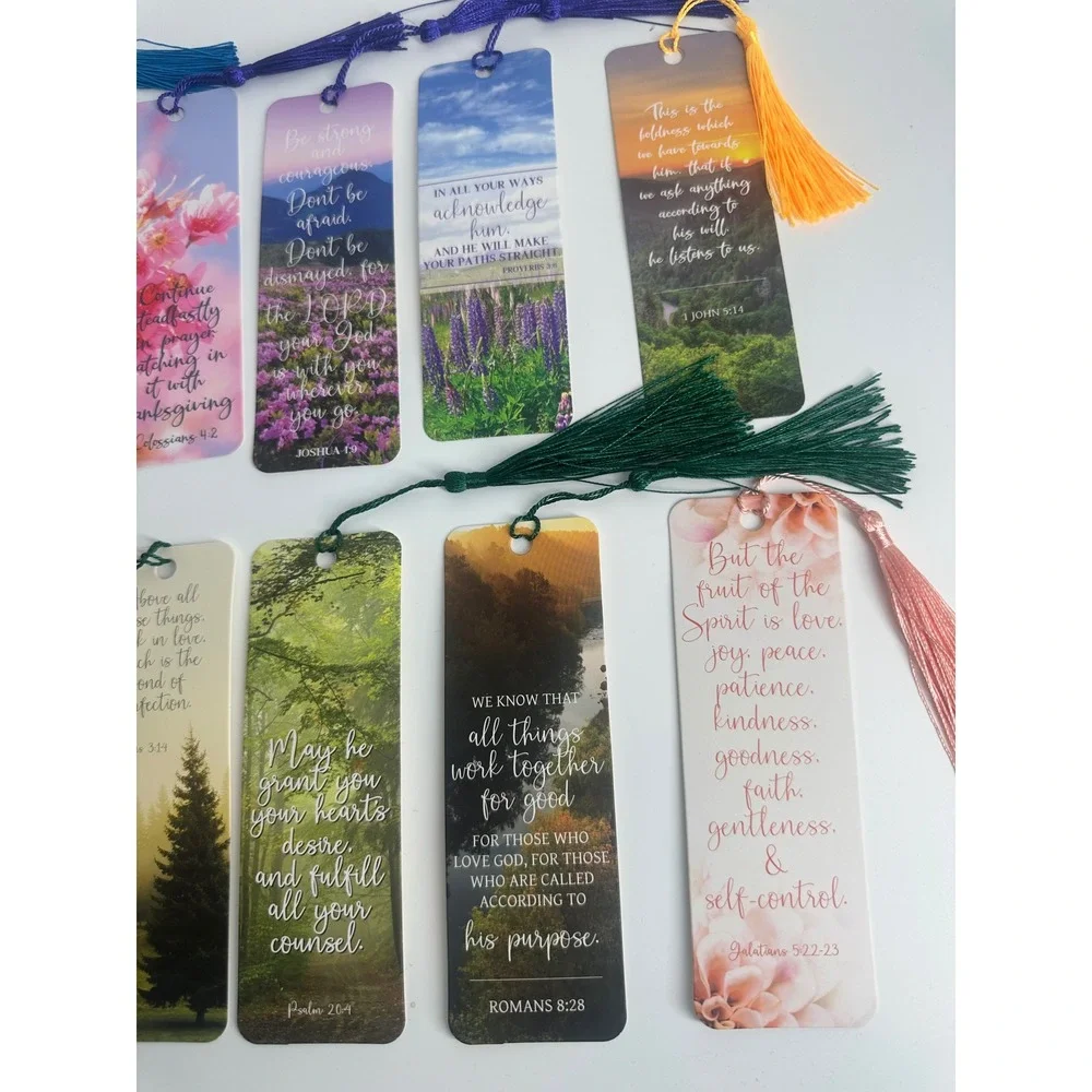 12 Pack Religious Bible Verse Bookmarks with Tassels Nature Photography Scenic